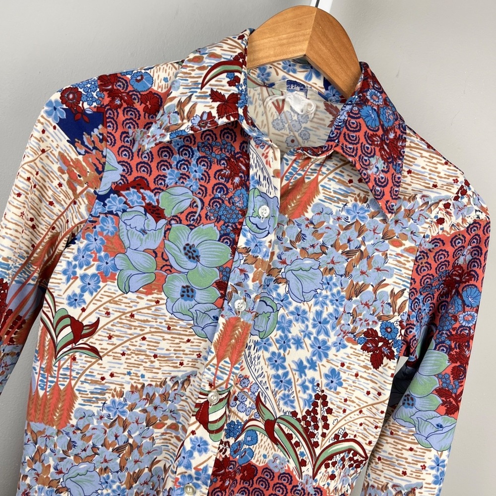 Vintage 60s Ship 'n Shore Floral Boho Shirt Top Womens‎ 12 Bold Artsy Hippie